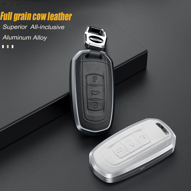 GPRGIT Aluminum Alloy+Leather Car Key Cover Case for Geely Emgrand EC7 EC718 EC715 Global Hawk GX7