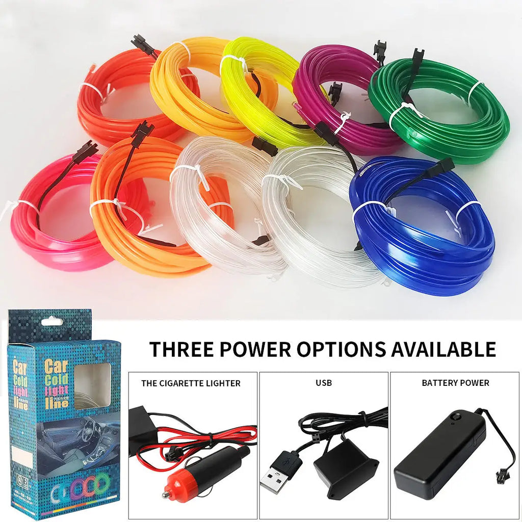 GPRGIT Flexible Waterproof EL Wire 360 Degree Illumination Car Ambient Lamp Cuttable Decorative Strip