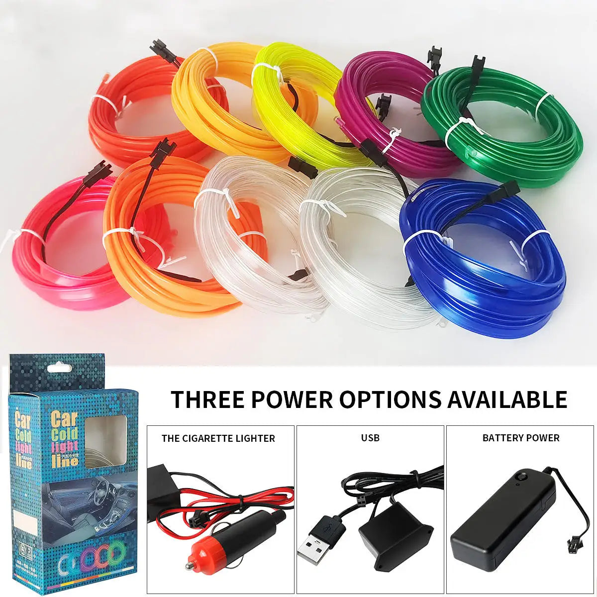 GPRGIT Flexible Waterproof EL Wire 360 Degree Illumination Car Ambient Lamp Cuttable Decorative Strip
