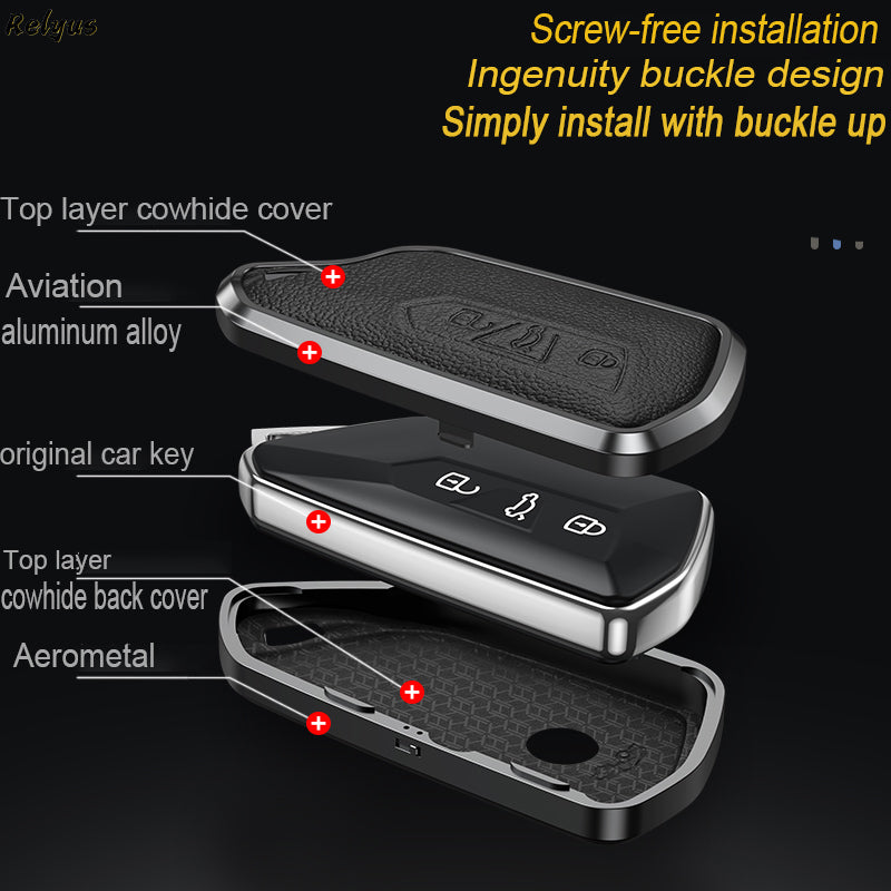 GPRGIT Aluminum Alloy+Leather Car Key Case Cover for VW Golf 8 MK8 ID.3 ID.4 Skoda Octavia A8 Seat Leon MK4 Cupra Formentor