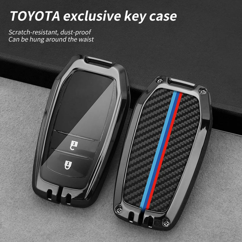 GPRGIT Carbon Car Logo Key Case for Toyota Corolla Prius Camry CHR C-HR RAV4 Land Cruiser Prado Altis Hilux Fortuner 200 Crown Highland