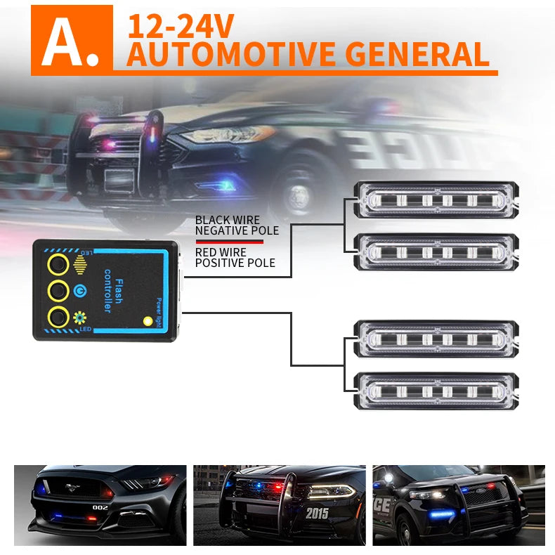 6-LED Strobe Light Super Bright&Waterproof Emergency Beacon Flash16 Modes Flash Warning Light Bar for Car SUV Pickup