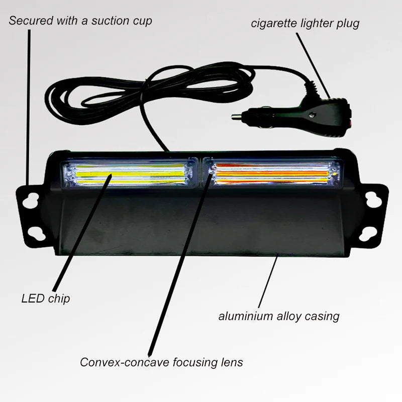 GPRGIT 12V Red Blue LED Windshield Warning Light Dual Head Emergency Strobe Suction Cup Mount