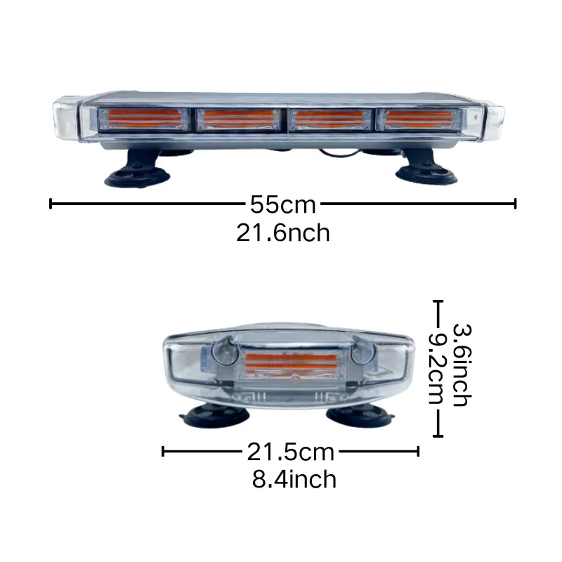 GPRGIT 12V Amber LED Warning Light Bar 20000LM Suction Cup Mount Traffic Advisor Strobe