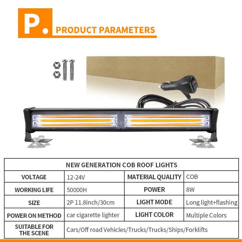 School Bus Warning Light 12v-24v 30cm Off-road Vehicle 11.8 Inch Traffic Flashing Strobe Light 8W New Strip Light
