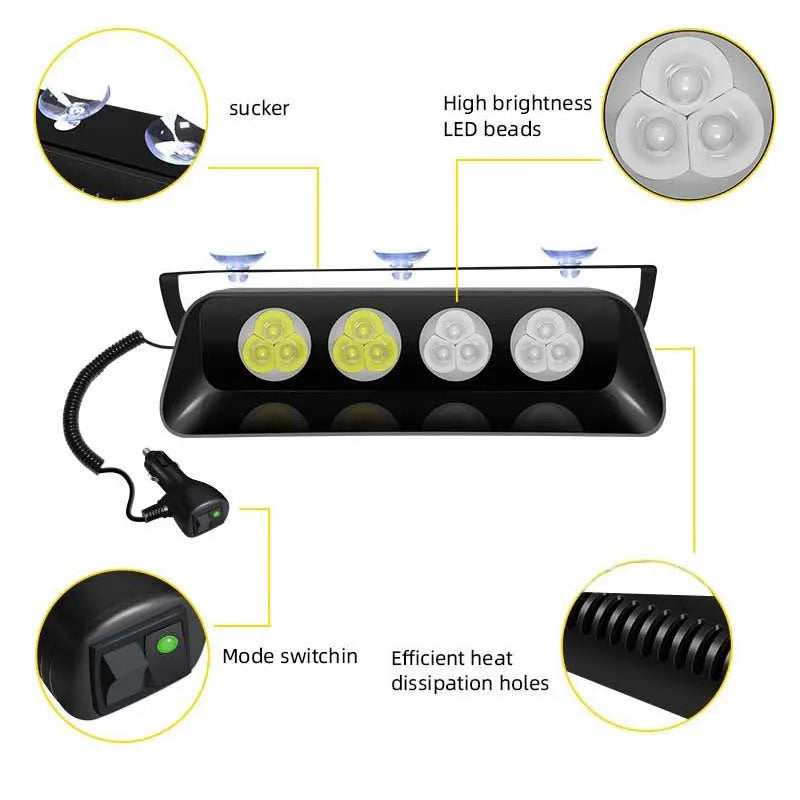 GPRGIT 12SMD Red/Blue LED Strobe Warning Light with Suction Cup - Dashboard Windshield Interior Flash Light