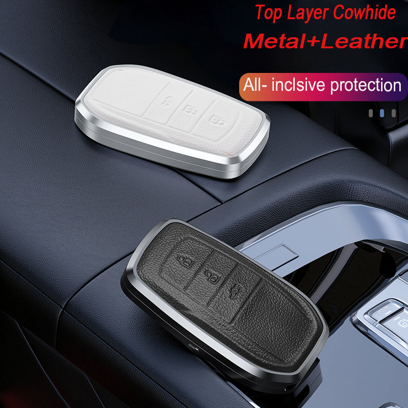 GPRGIT Aluminum Alloy+Leather Car Key Cover Case for Toyota Land Cruiser 200 300 Prado Crown Hilux Innova Fortuner Camry