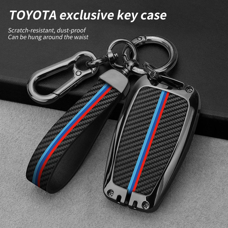 GPRGIT Carbon Car Logo Key Case for Toyota Corolla Prius Camry CHR C-HR RAV4 Land Cruiser Prado Altis Hilux Fortuner 200 Crown Highland