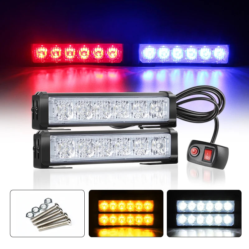 Car Truck 4 In1 6LED Emergency Strobe Flashing Light Bar Car Grille Dash Deck Warning Lamp Light Bars for Vehicles 12V