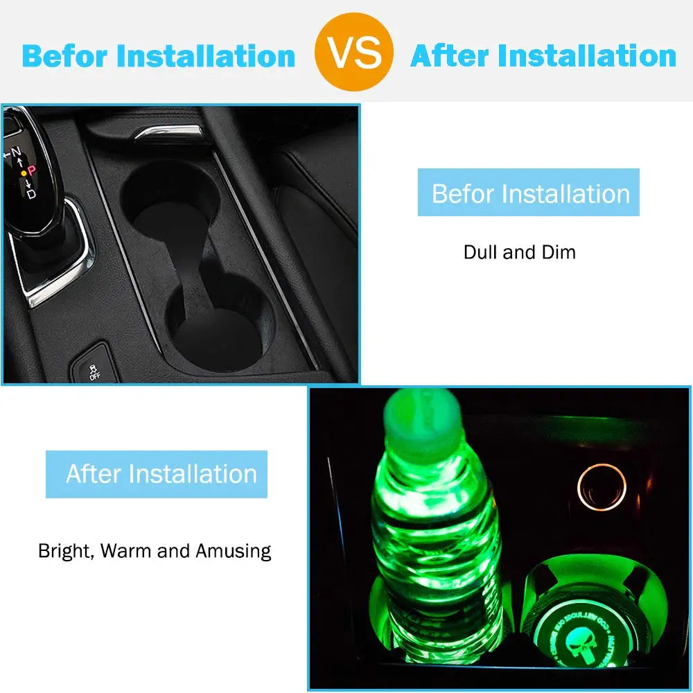 GPRGIT Car LED Cup Lights Personalized Custom Auto Brand Logo RGB 7 Colors Lights Anti - Skid Pad USB Charging Atmosphere Coasters