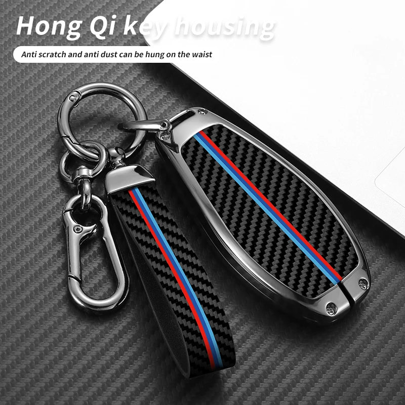 GPRGIT Carbon Fiber Metal Car Key Case Cover for Hongqi H5 H9 HS5 HS7 H7 L5 HS3 L9 Keyless Protector Holder