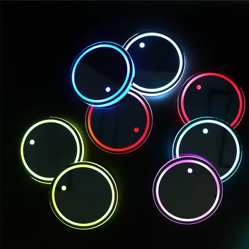 GPRGIT Welcome Light LED Light Mats Bottle Light Sensor Atmosphere Interior Accessories Universal Fit 7 Colors Car Coasters Cup