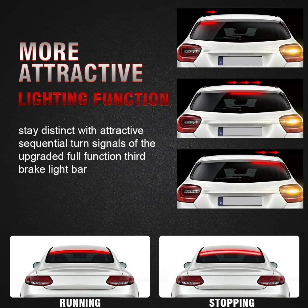 GPRGIT 12V Car LED Strip Brake Lights 90cm Rear Tail Warning Light High Mount Stop Lamp Flow Waterproof Auto Day Interior Accessories