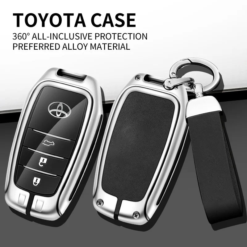 GPRGIT Metal Leather Car Logo Key Case Cover Shell for Toyota Crown Corolla Rav4 CH-R Camry Hilux Fortuner Key Fob Auto Accessories