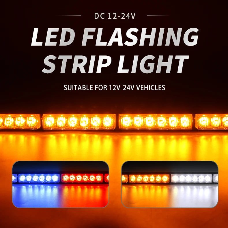 11inch Single Row LED Flashing Warning Light Bar Car Truck Rooftop Grid 6LEDs Strobe Emergency Light Lamps 12V 24V