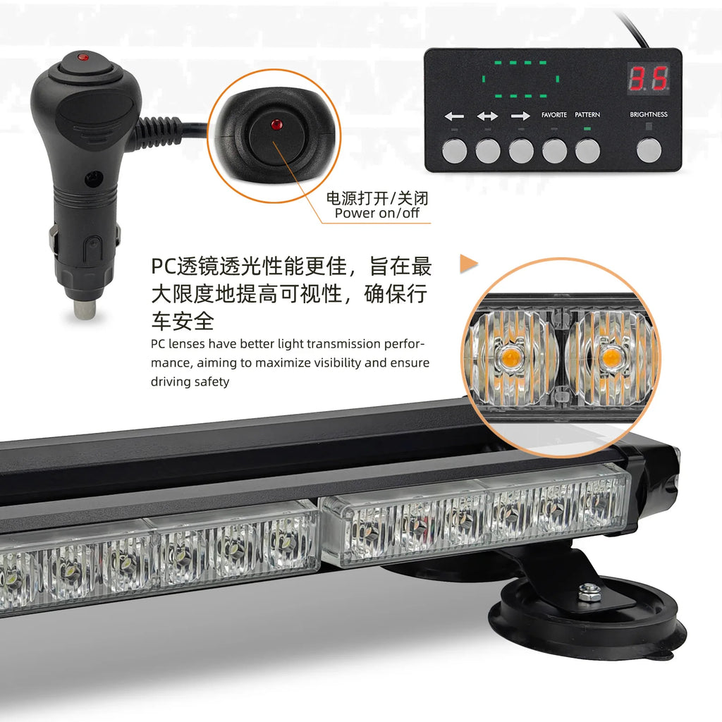 New Led Strobe Light Bar 27" 54 Double Side Warning Flash Lights Emergency Tow Trucks Construction Vehicles Pickup (amber/white)