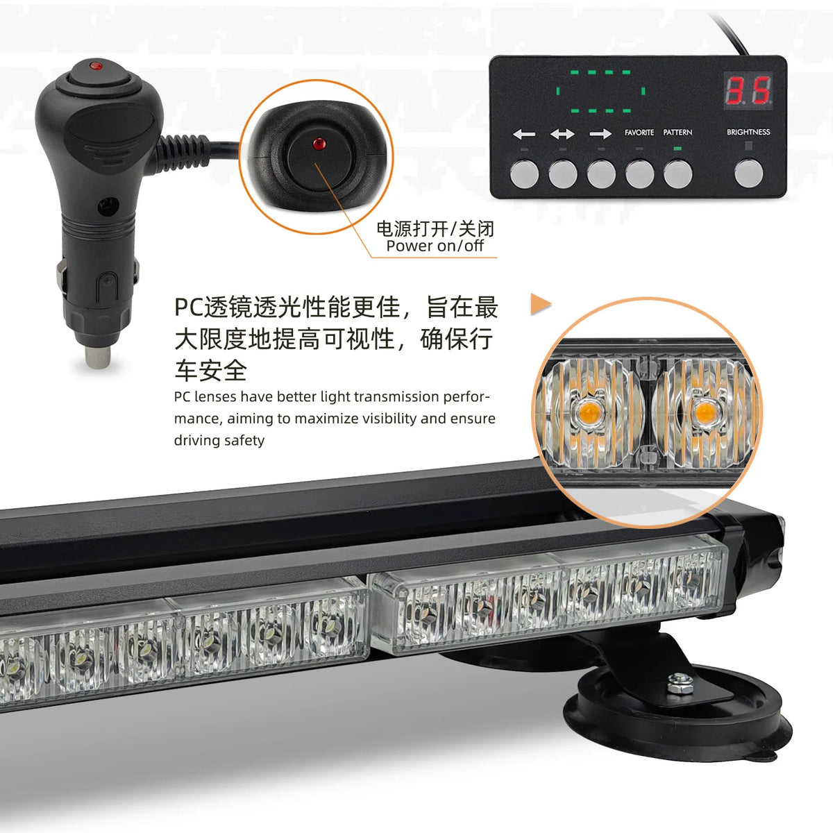 New Led Strobe Light Bar 27" 54 Double Side Warning Flash Lights Emergency Tow Trucks Construction Vehicles Pickup (amber/white)