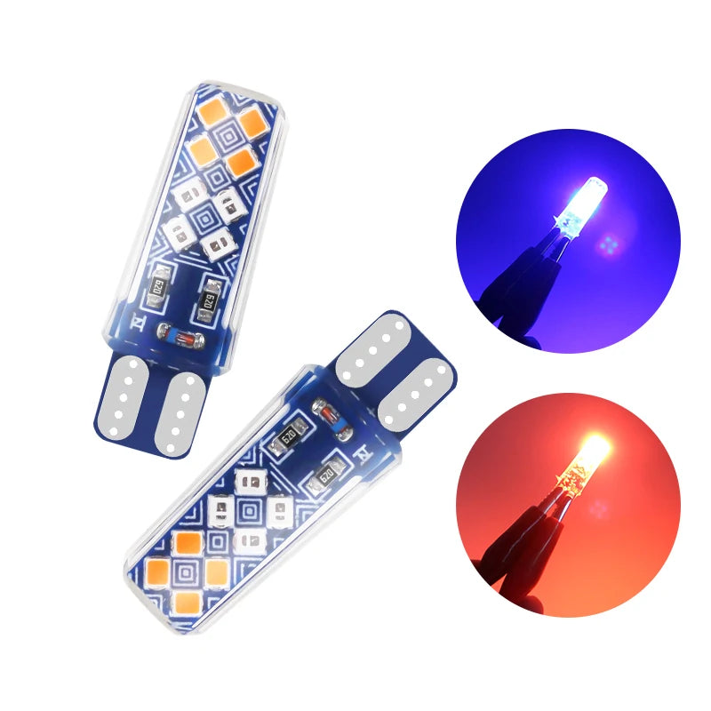GPRGIT New Car Motorcycle Dual Color Silicone Strobe LED Light T10 12V 16SMD Red Blue Flashing Reading Indicator Light