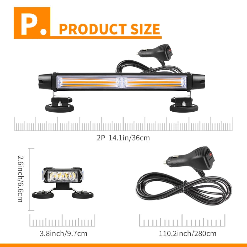Super Bright 13.7inch Cob Led 4 Sided Warning Light Bar Car Roof Top Warning Led Light Traffic Emergency Strobe Lights