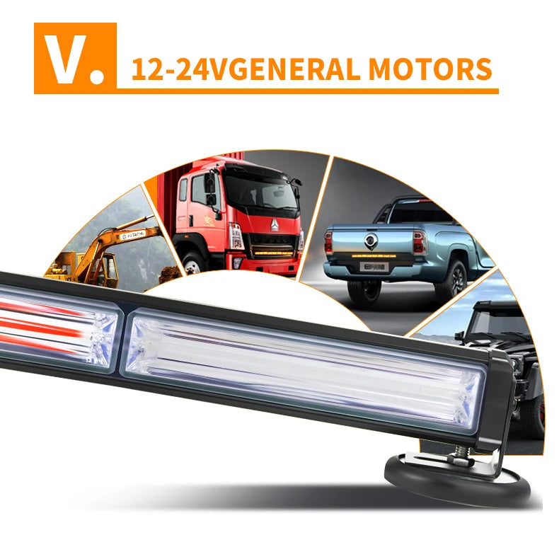 12V 24V Truck Car LED Flashing Lights Bar Emergency Flash LED Warning Strobe Lights with Magnet Bracket