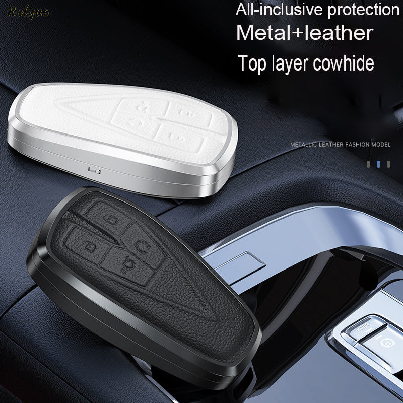 GPRGIT Aluminum Alloy+Leather Car Key Fob Case Cover for Changan CS35 PLUS CS55 PLUS CS75 PLUS Eado UNI-T UNI-K
