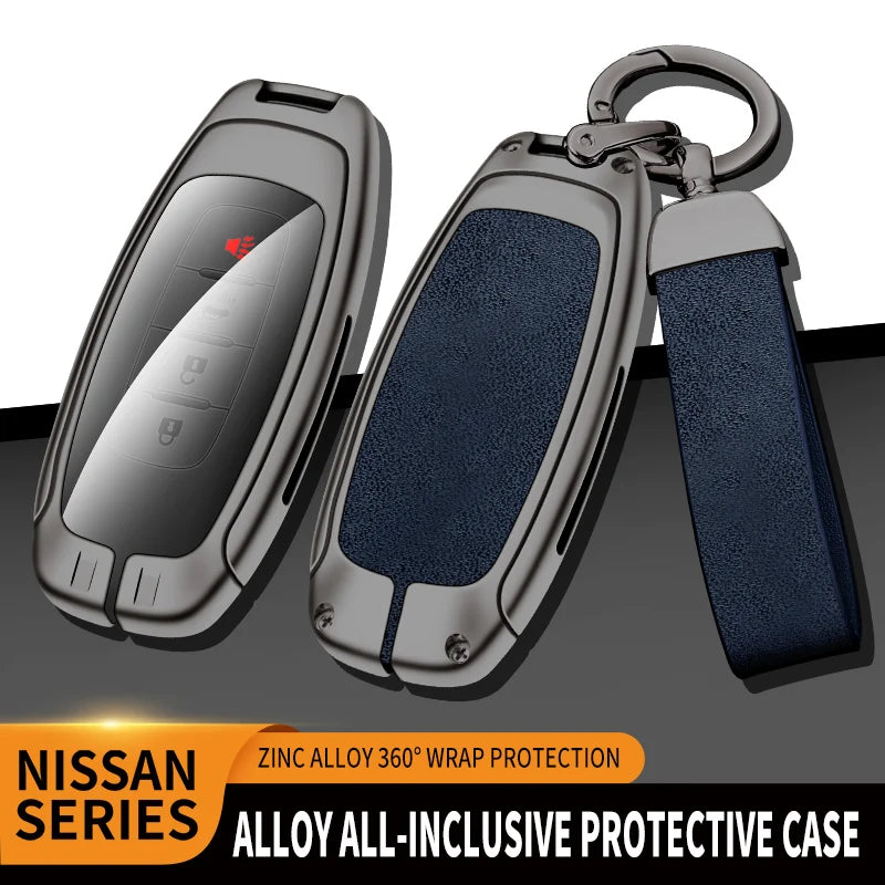 GPRGIT Custom Car Logo Zinc Alloy Leather Car Key Case Cover for Nissan Remote Keychain Auto Keyless Styling Accessories