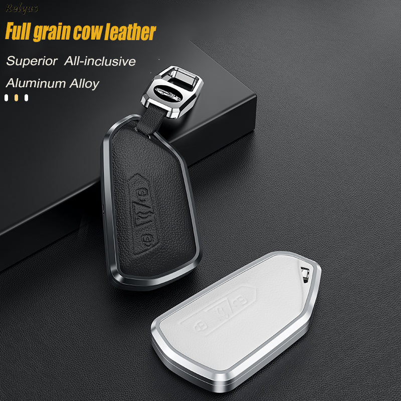 GPRGIT Aluminum Alloy+Leather Car Key Case Cover for VW Golf 8 MK8 ID.3 ID.4 Skoda Octavia A8 Seat Leon MK4 Cupra Formentor