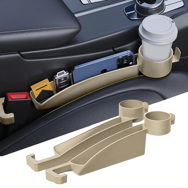GPRGIT Double-slot TPE Car Seat Gap Storage Box with Cup Holder, Universal Car Gap Filler Interior Decoration Accessory