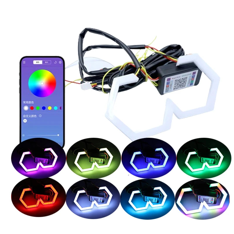 GPRGIT 70/80/90mm RGB LED Angel Eyes Halo Rings - Projector Lens Shroud Covers for BMW