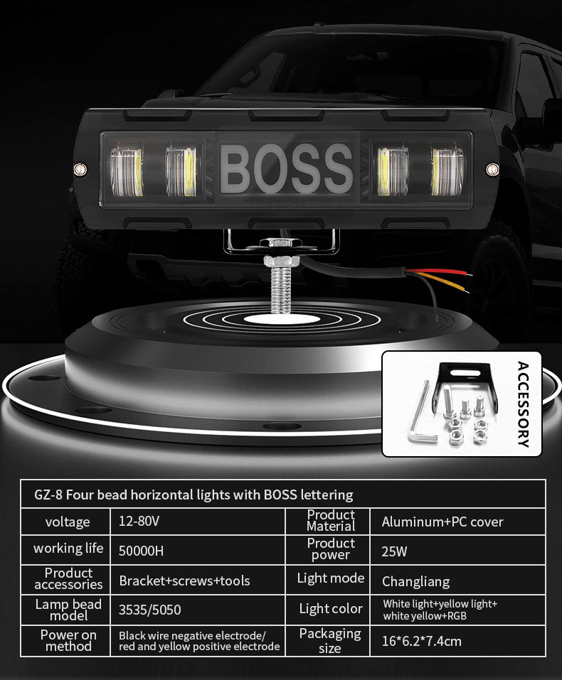 GPRGIT Universal Car Repair LED Work Light 12V-80V 25W Aluminum Alloy+PC LED Chips Red/Yellow/Blue/White