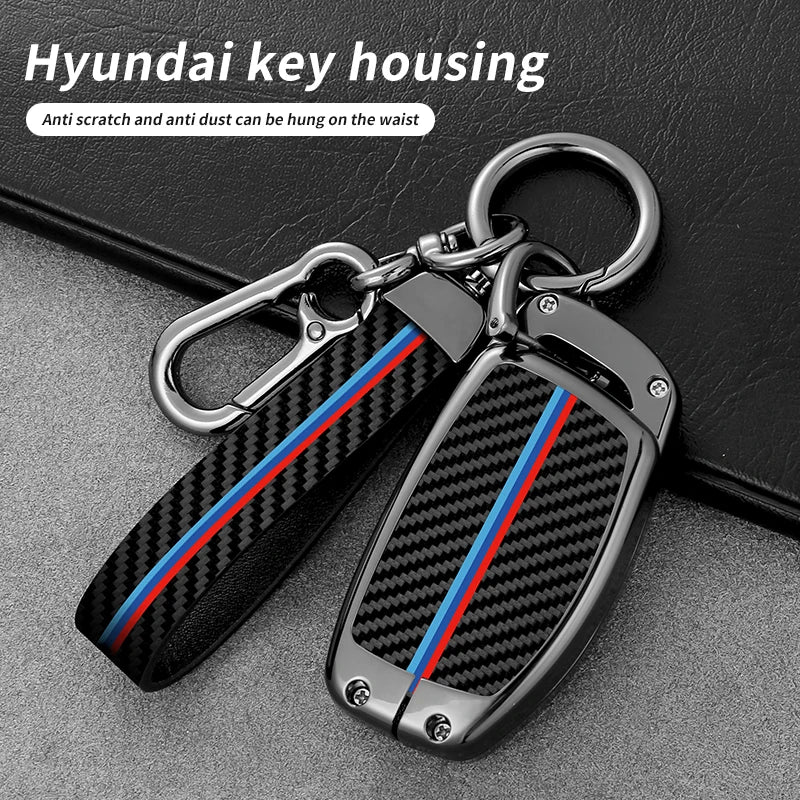 GPRGIT Carbon Car Logo Key Case for Hyundai I10 I20 Ix25 I30 Ix35 Accent Elantra Palisade Encino Solaris Veloster Tucson