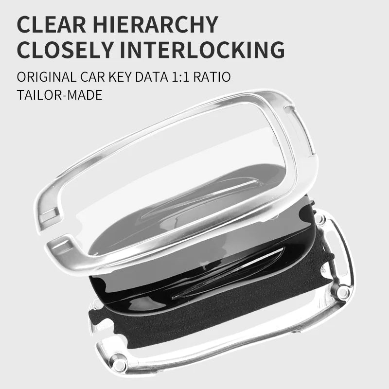 GPRGIT Zinc Alloy Leather Car Key Case for Tesla 3/Y/S Keychain Fob Cover Holder Smart Remote Keyless Protector