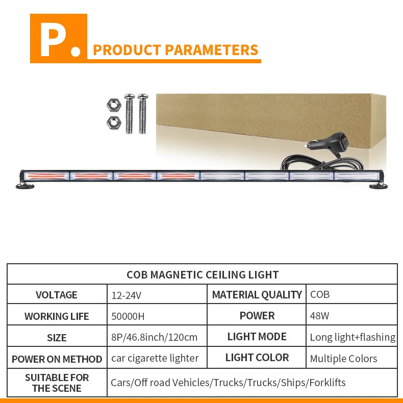 Hengjian Factory Wholesale DRL Strip Flashing Lamp Led Strobe Light Adjustable Magnetic Suction Cups 119cm Car Ceiling Light