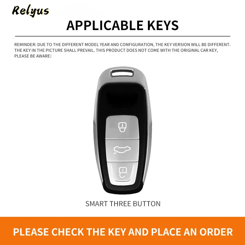 GPRGIT Metal Leather Car Key Case Cover for Audi A3 A4 A6 A7 A8 4K B9 E-tron Q5 Q8 C8 D5 SQ8 Keyless Protector Shell