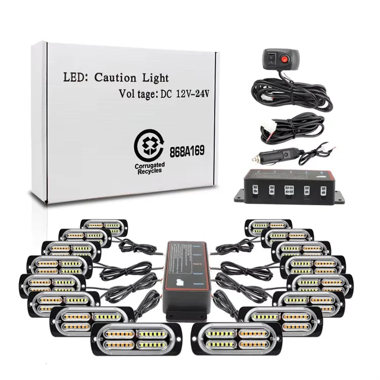 GPRGIT Automotive 16LED Dual Color Grille Light - Clip-on Warning Lamp - 12V, 12W, IP67, 3000K-6000K, ABS, CE/EMC/ROHS/E24