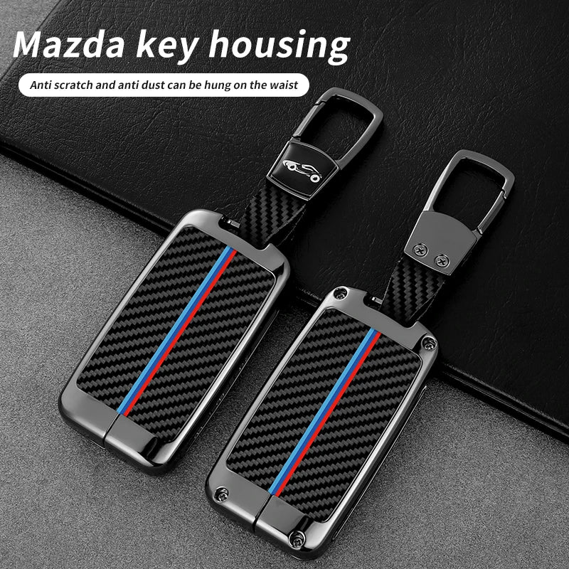 GPRGIT Carbon Fiber Zinc Alloy Car Logo Key Case Cover for Mazda 3 Alexa CX30 CX-4 CX5 CX-5 CX8 CX-8 CX-30 CX9 CX-9