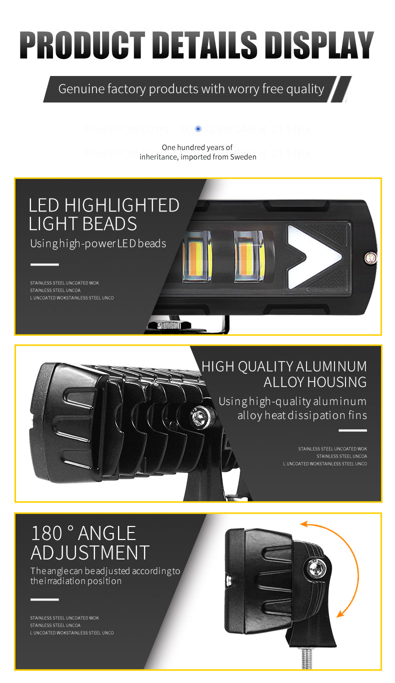 GPRGIT Universal Car Repair LED Work Light 12V-80V 40W Aluminum Alloy+PC LED Chips 4 Lamp Beads Red/Yellow/Blue/White