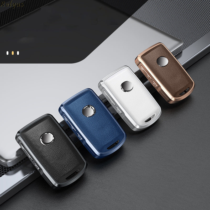 GPRGIT Aluminum Alloy+Leather Car Key Case Cover for Mazda 3 2020 2019 Axela CX4 CX5 CX8