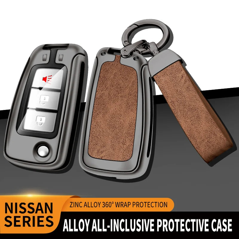 GPRGIT New Zinc Alloy Leather Car Key Case Cover for Nissan X-Trail Qashqai J11 Juke Murano Micra Tiida Maxima Altima Kicks Accessories