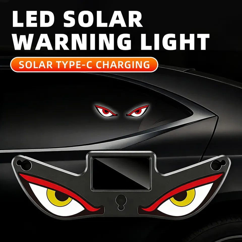 GPRGIT Devils Eye Shaped Car Window Atmosphere Lamp Suction Cup Solar/USB-C Rechargeable Red/Yellow/White Flashing Warning Light