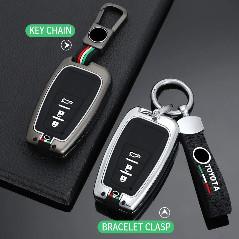 GPRGIT Zinc Alloy Smart Car Key Case Cover Keychain for Toyota Camry CHR Corolla RAV4 Avalon Land Cruiser Prado Prius 2017-2022