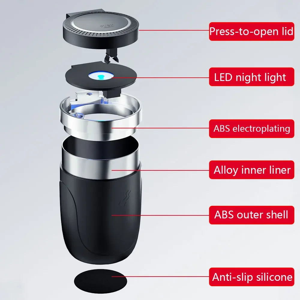 GPRGIT Portable Car LED Ashtray Universal Auto Ashtray Cigarette Ash Holders Cup Car Interior Decor Smokeless Auto Holder Box