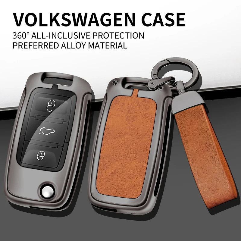 GPRGIT Metal Leather Key Case Cover for Volkswagen VW Bora Polo Tiguan Jetta Passat B5 B6 B7 Golf Beetle Skoda Octavia