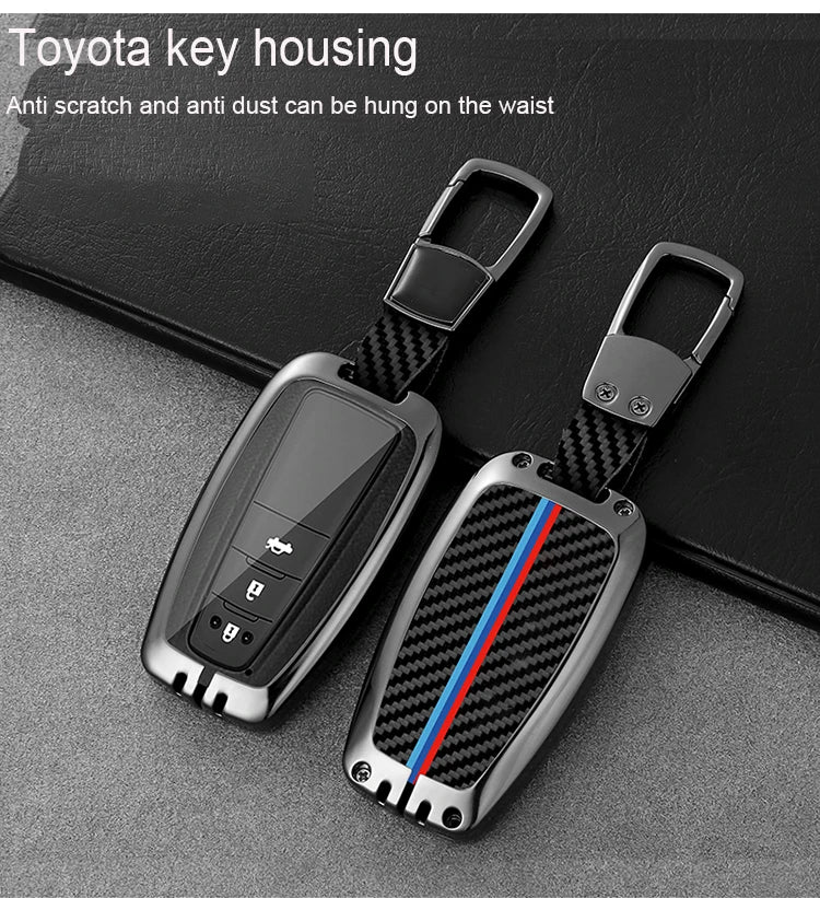 GPRGIT Carbon Metal Car Key Case for Toyota RAV4 Highlander Corolla Hilux Fortuner Land Cruiser Camry Crown CHR Prado 2017 2018 Prius
