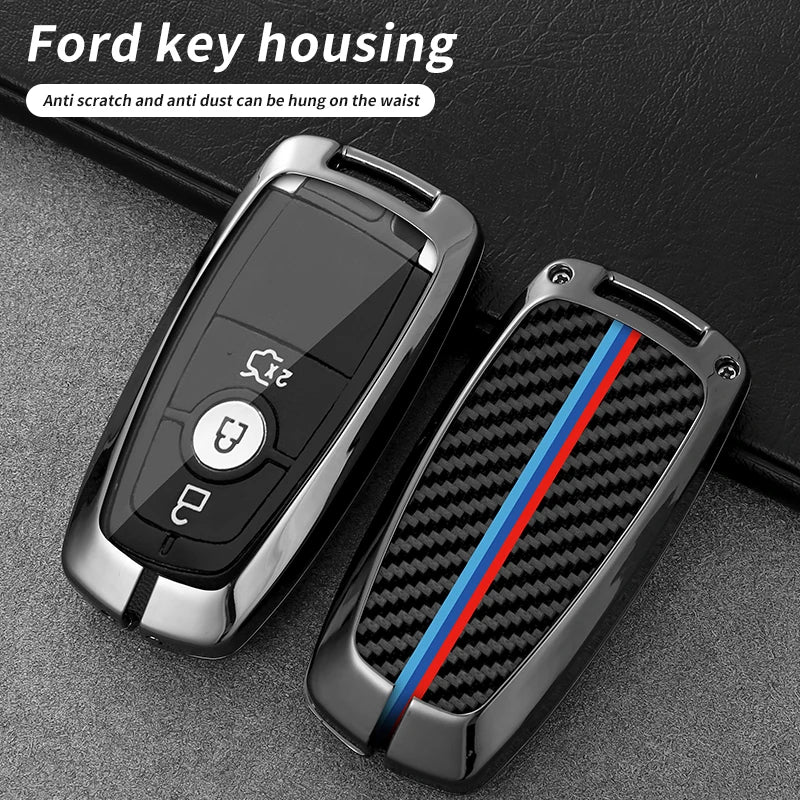 GPRGIT Metal Carbon Fiber Car Logo Key Case Cover for Ford Edge Fusion Mustang Explorer F150 F250 F350 Ecosport Holder Accessories