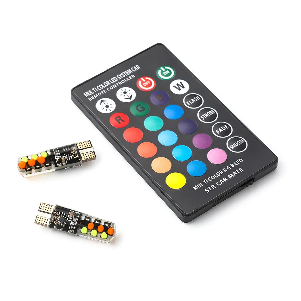 GPRGIT RGB LED T10 Canbus Bulbs for Car - Silicone Remote Control - 12V, 9W, RGB, Canbus, Remote Control