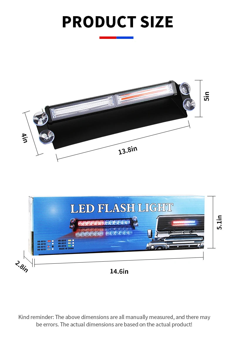 Car Windshield LED Warning Light Interior Flashing Emergency Dash Deck Strobe Lights 12V 24V