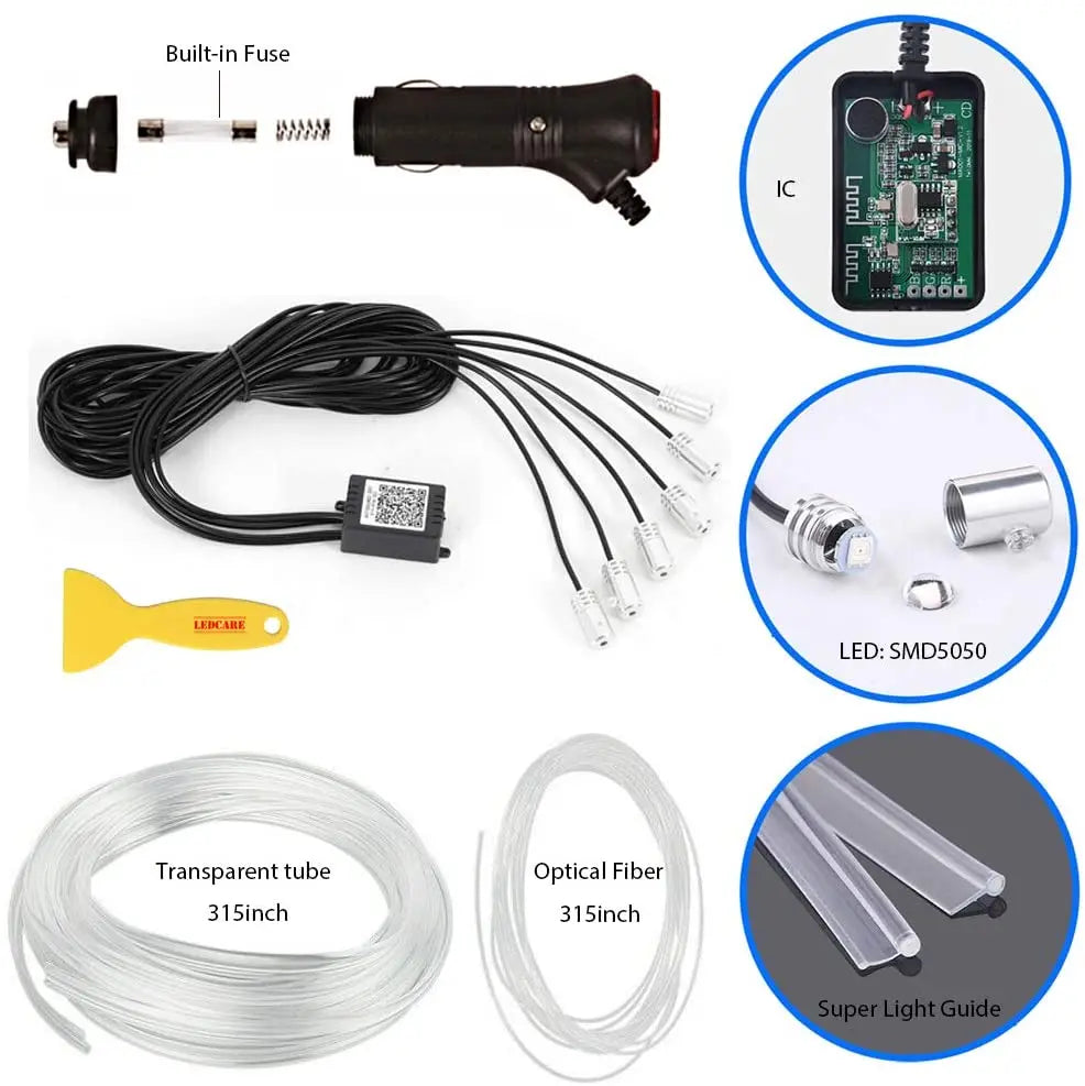GPRGIT Car Interior Decorative RGB LED Fiber Optic Strip Ambient Light 12V APP Control