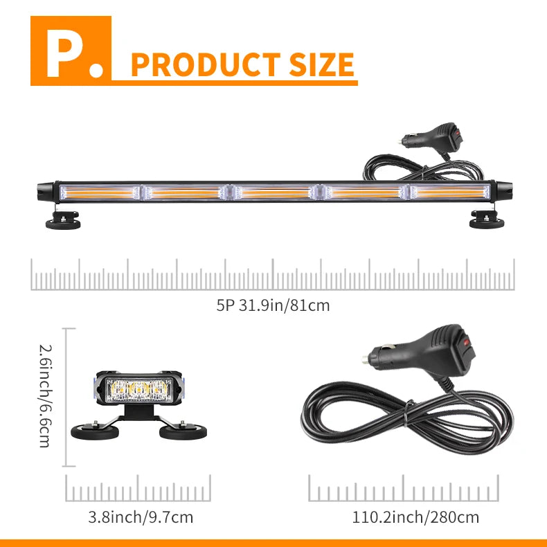 Car Led Cob Strobe Bar Lights Safety Emergency Working Light Daytime Running Lamp Bars For Offroad Truck Atv 12v 24v