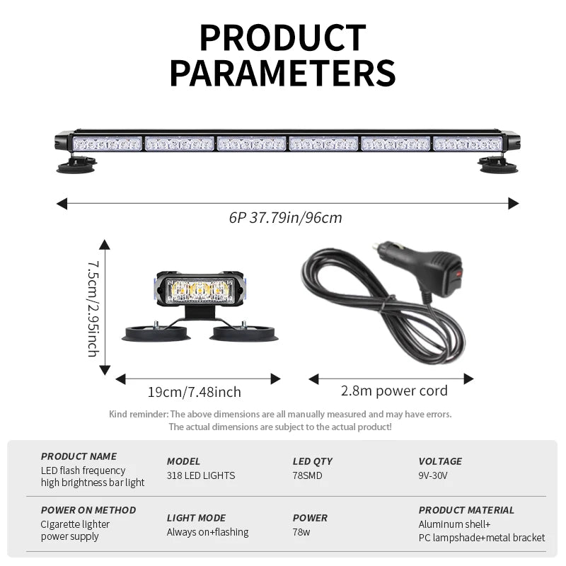 96cm 4-side Automotive 78w Led Rooftop Strobe Warning Light Bar Emergency Lights With Magnetic Mount 12v-24v For Truck/pickup